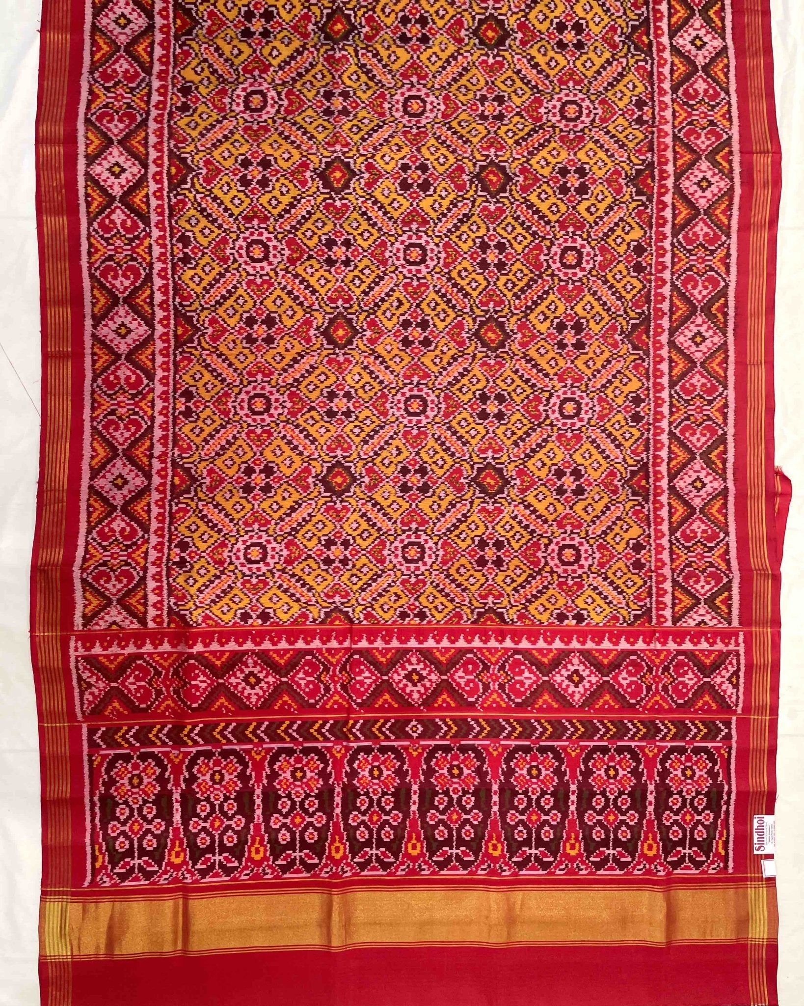 Red & Yellow Manekchowk Designer Patola Saree - SindhoiPatolaArt