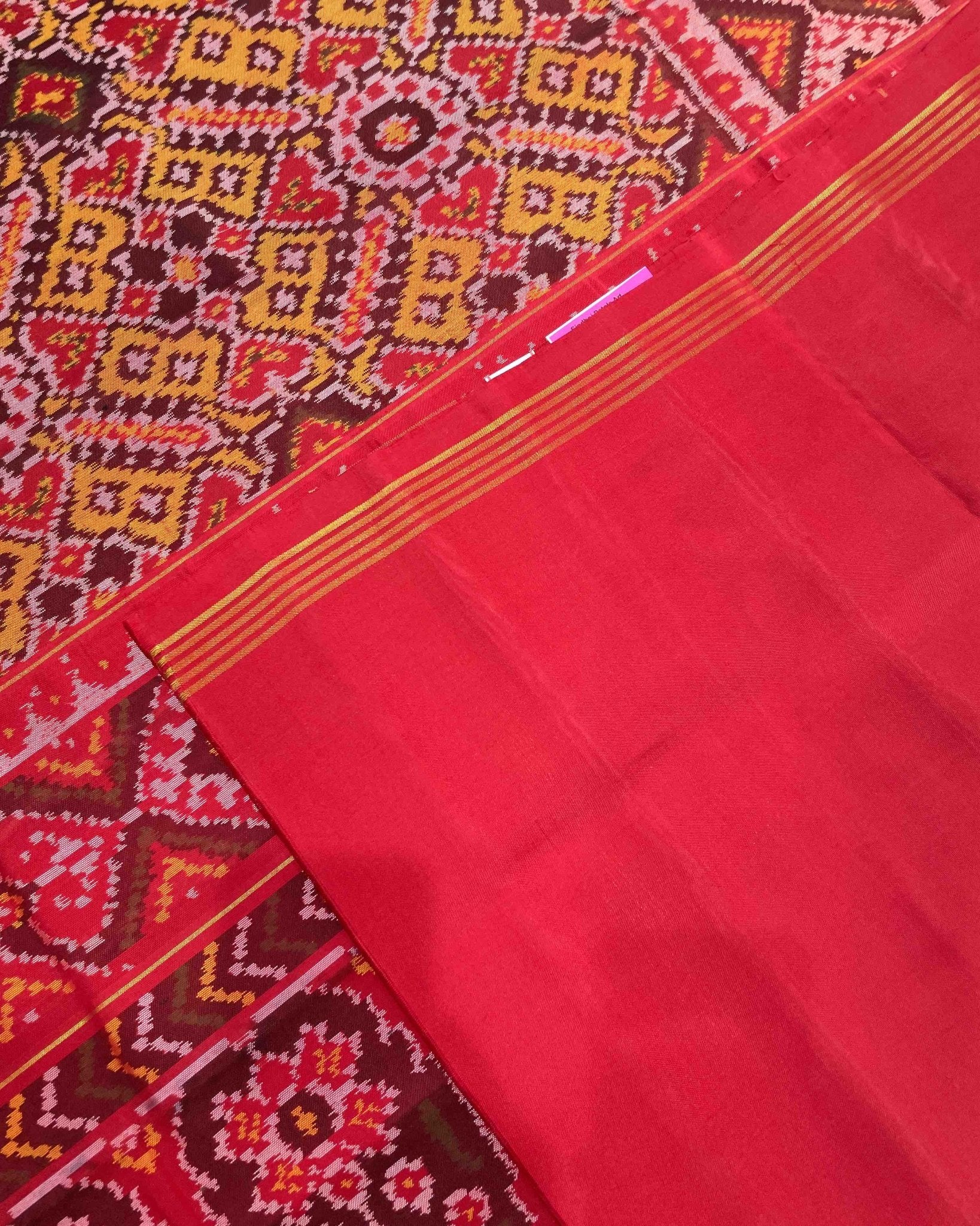 Red & Yellow Manekchowk Designer Patola Saree - SindhoiPatolaArt