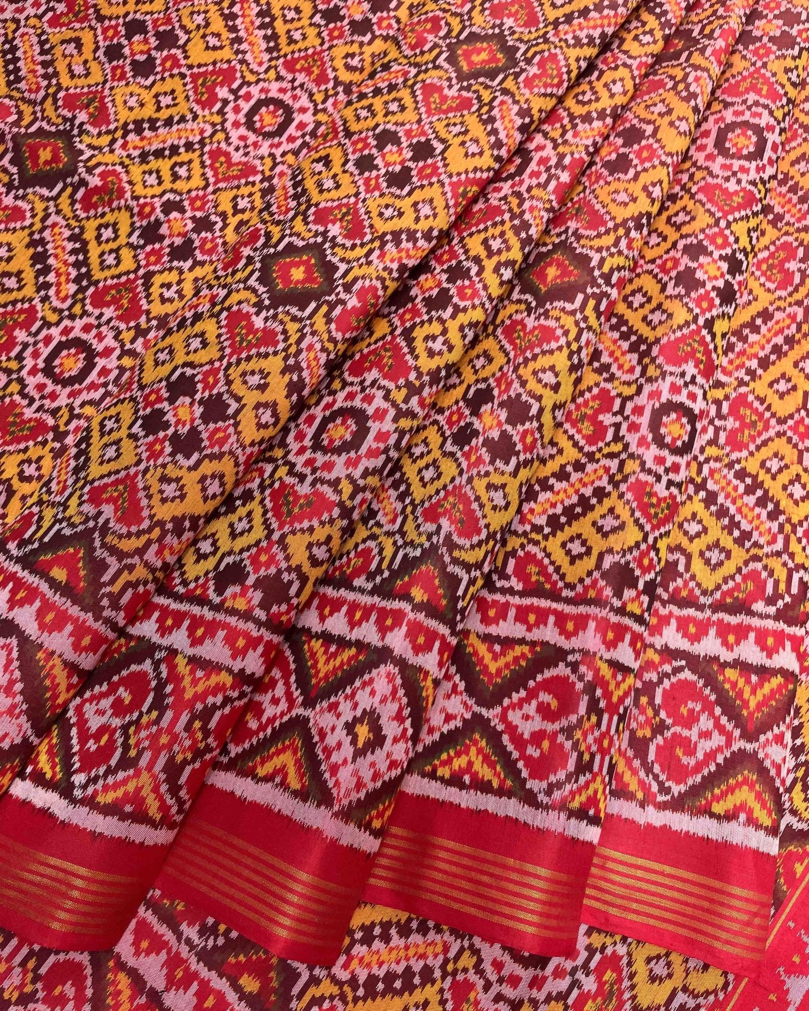 Red & Yellow Manekchowk Designer Patola Saree - SindhoiPatolaArt