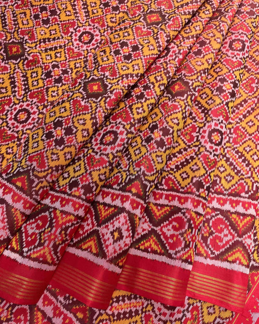 Red & Yellow Manekchowk Designer Patola Saree - SindhoiPatolaArt