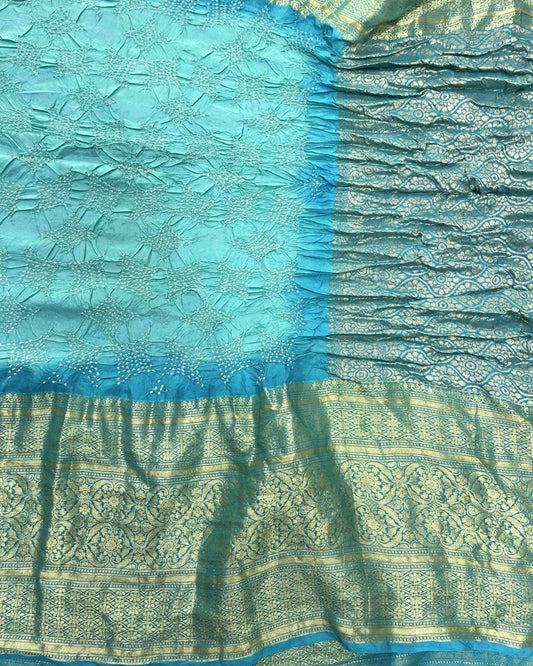 Sky Blue Kanjivaram Bandhani Saree - SindhoiPatolaArt