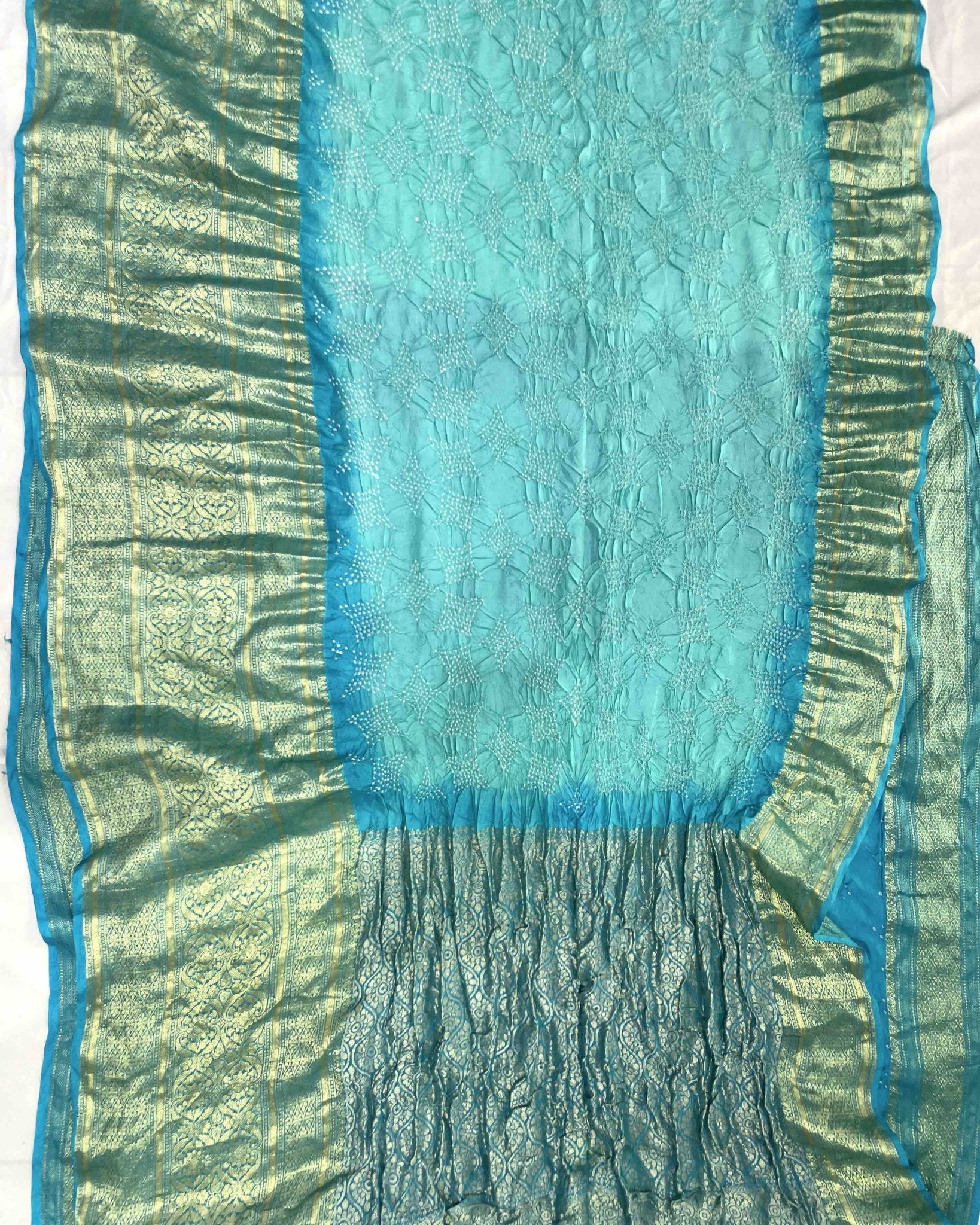 Sky Blue Kanjivaram Bandhani Saree - SindhoiPatolaArt