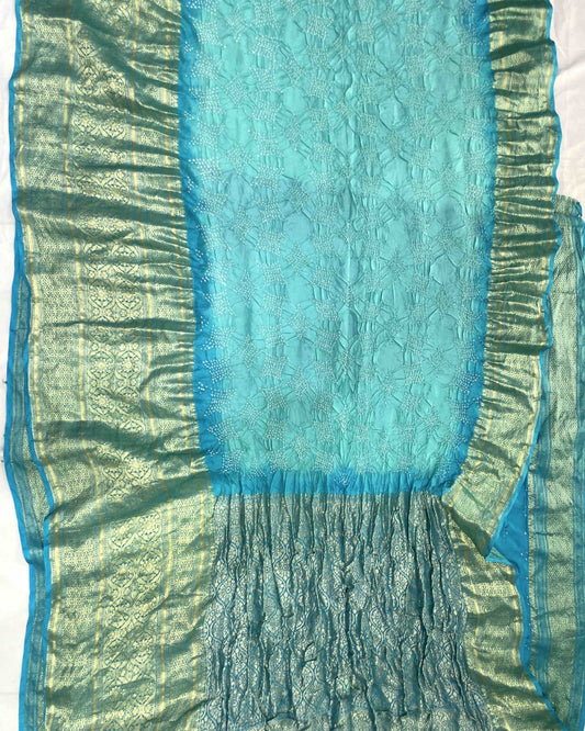 Sky Blue Kanjivaram Bandhani Saree - SindhoiPatolaArt