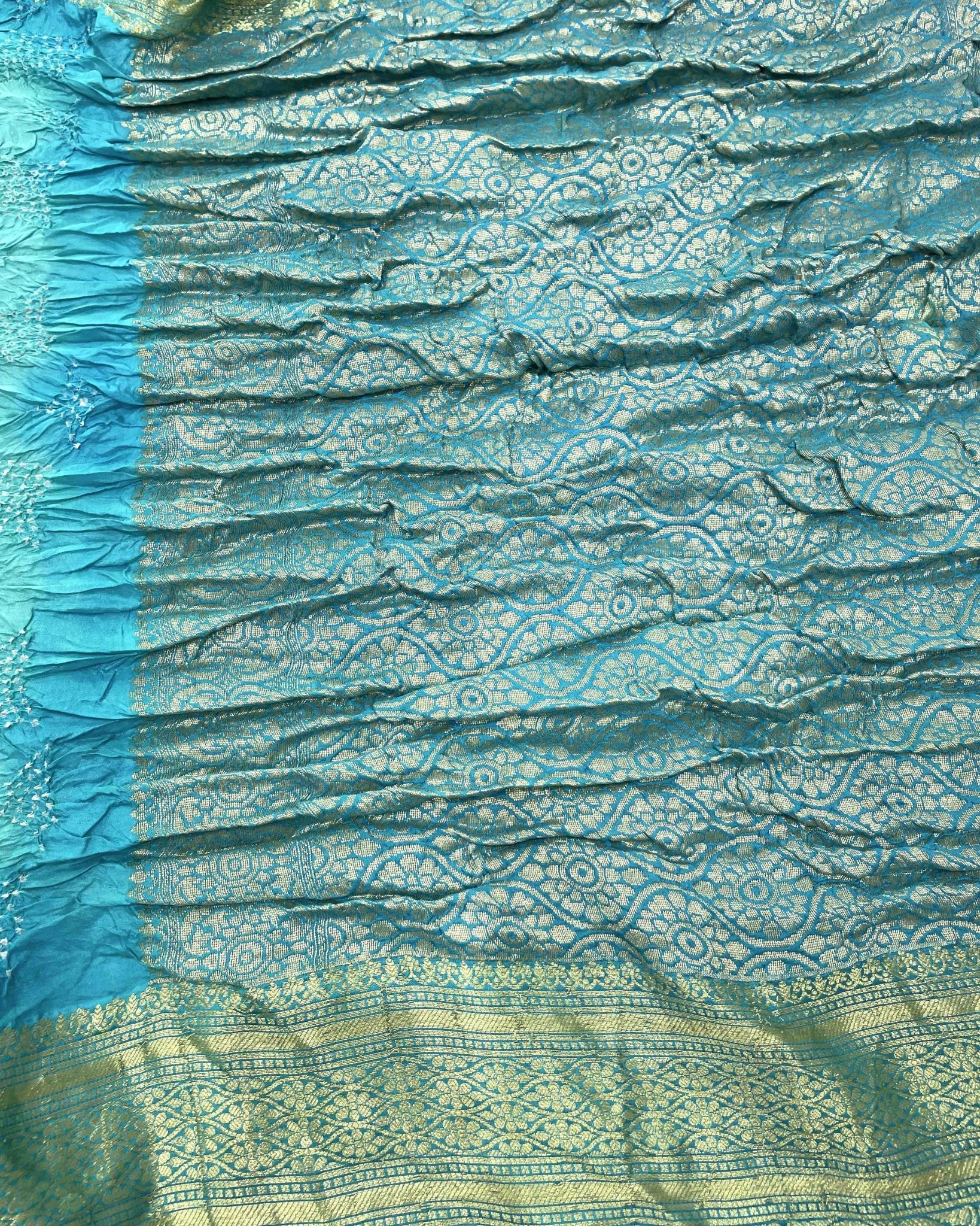 Sky Blue Kanjivaram Bandhani Saree - SindhoiPatolaArt