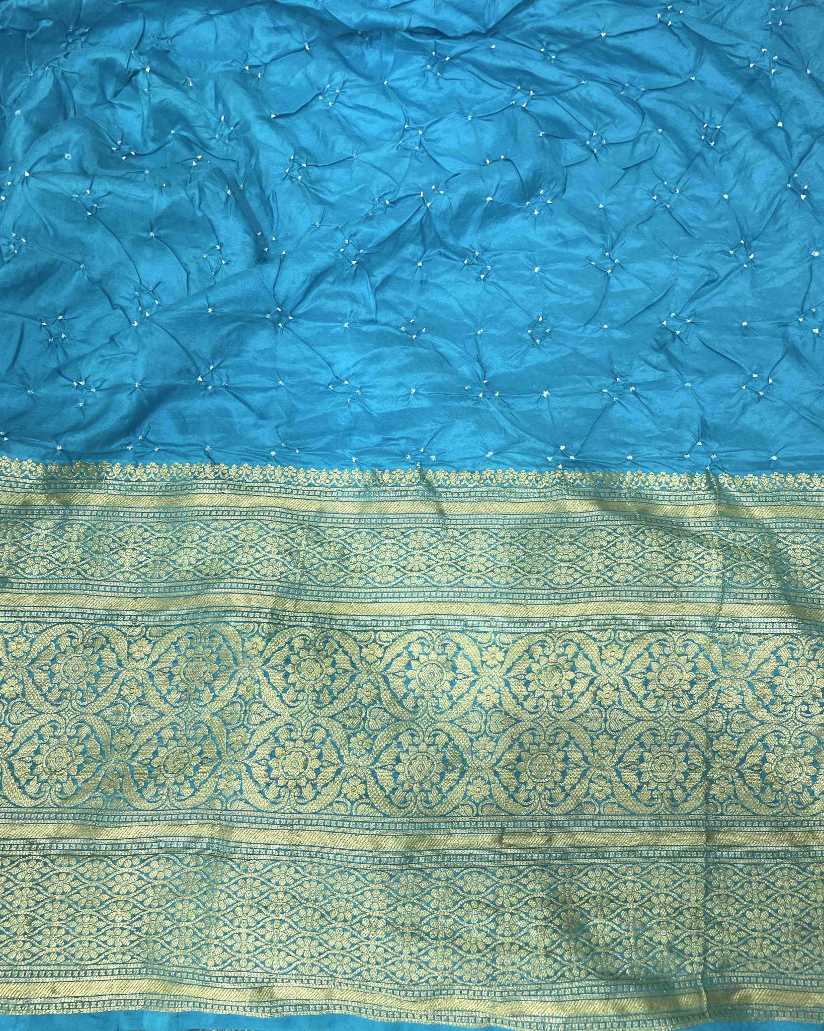 Sky Blue Kanjivaram Bandhani Saree - SindhoiPatolaArt