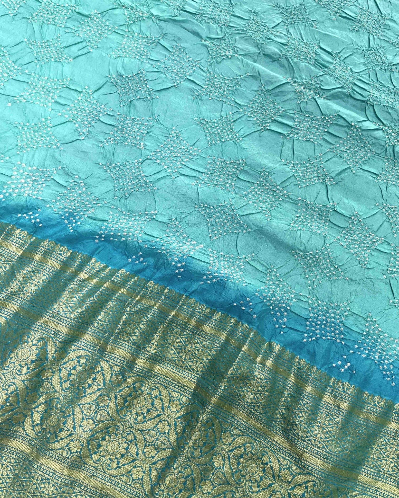 Sky Blue Kanjivaram Bandhani Saree - SindhoiPatolaArt