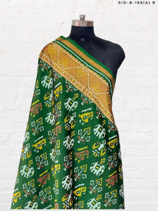 Traditional Hathipopat design in Green colour - SindhoiPatolaArt
