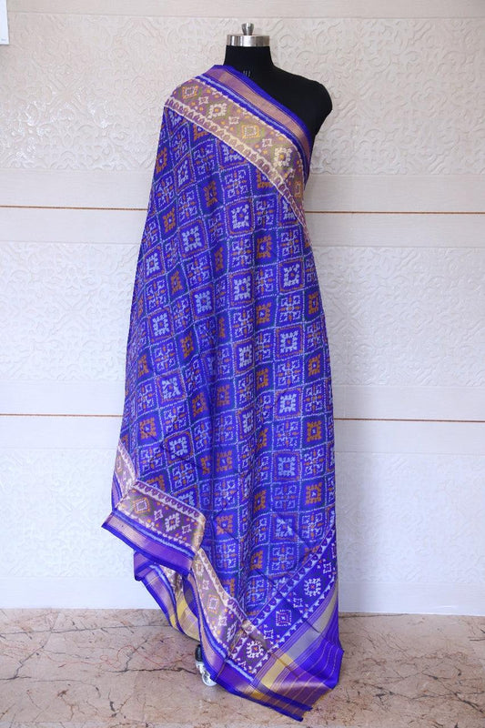 Traditional Panchanda design in Blue colour Dupatta - SindhoiPatolaArt