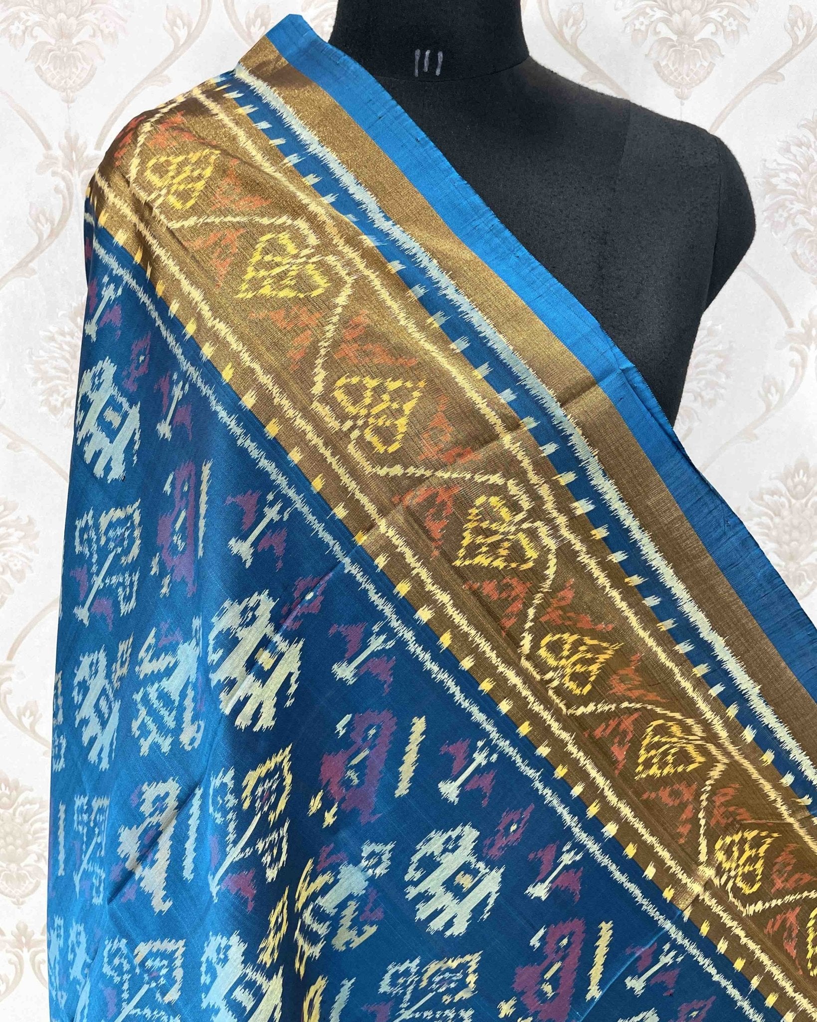 Turquoise Blue Narikunj Designer Patola Dupatta - SindhoiPatolaArt