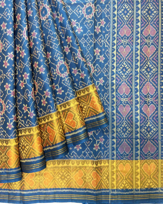 Turquoise Navratan Designer Patola Saree - SindhoiPatolaArt