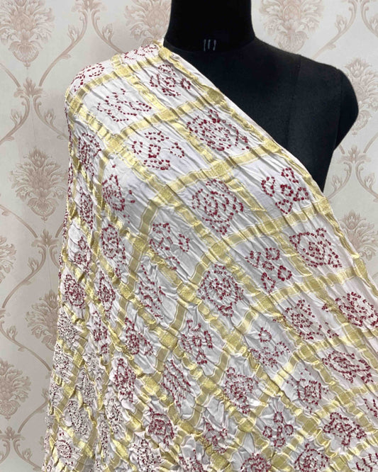 White Chex Bandhani Dupatta - SindhoiPatolaArt